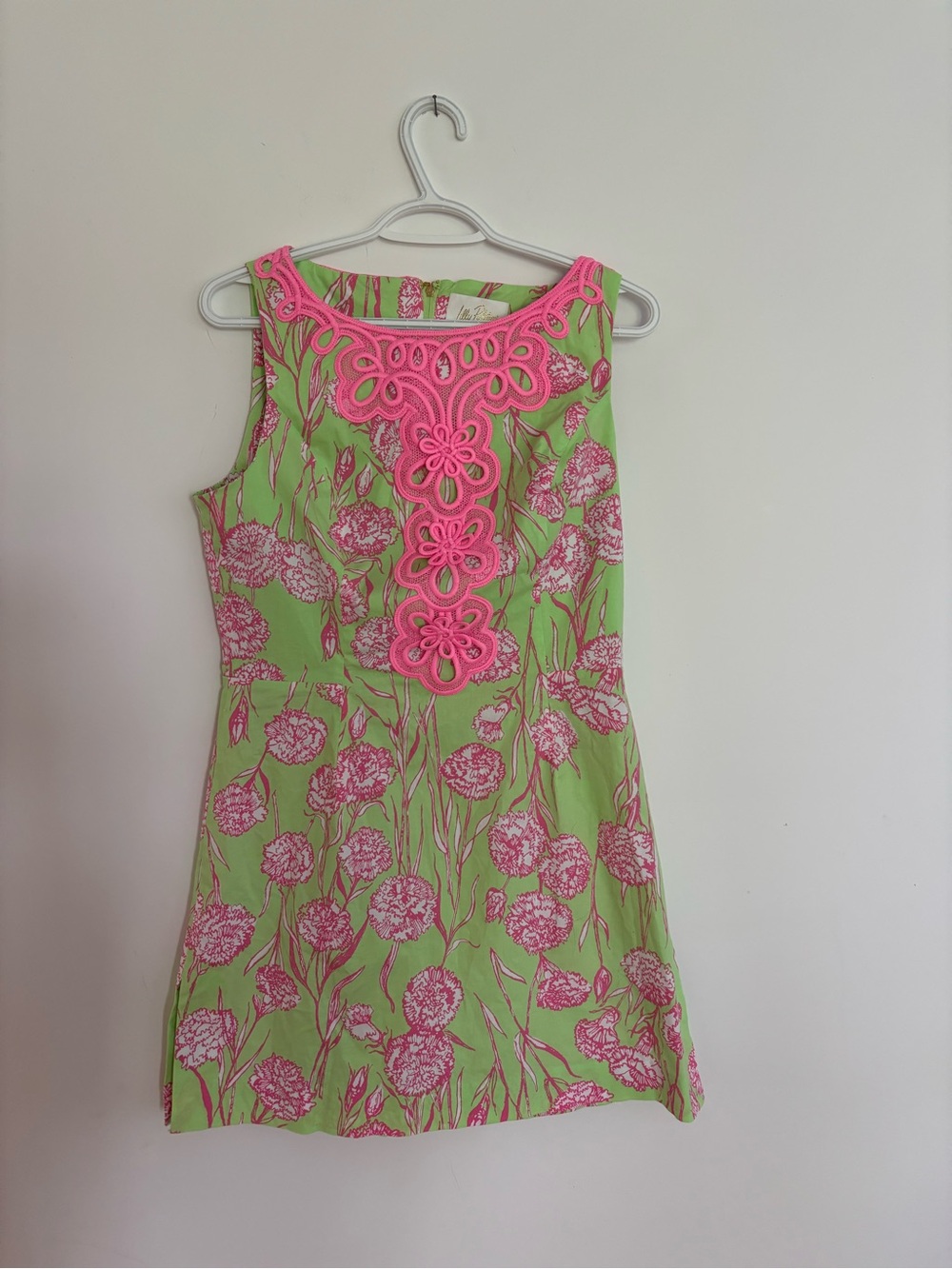 Lilly Pulitzer Neon Pink Applique Green Floral Mini Dress